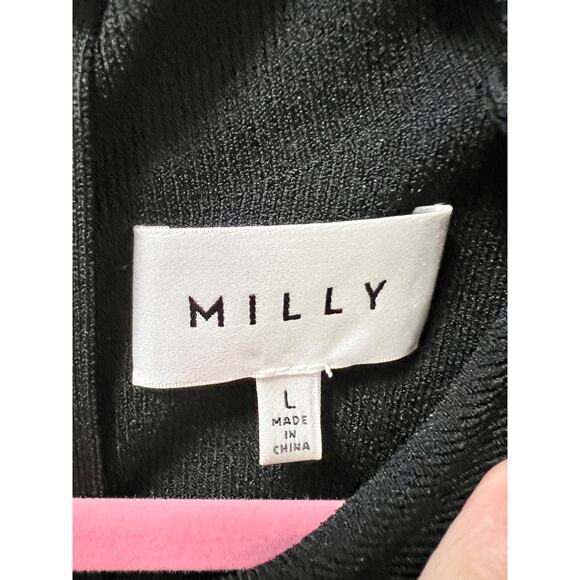 Milly Sleeveless Shirred Side Mock Neck Knit Sheath Dress Black Women's Size L - Picture 4 of 6